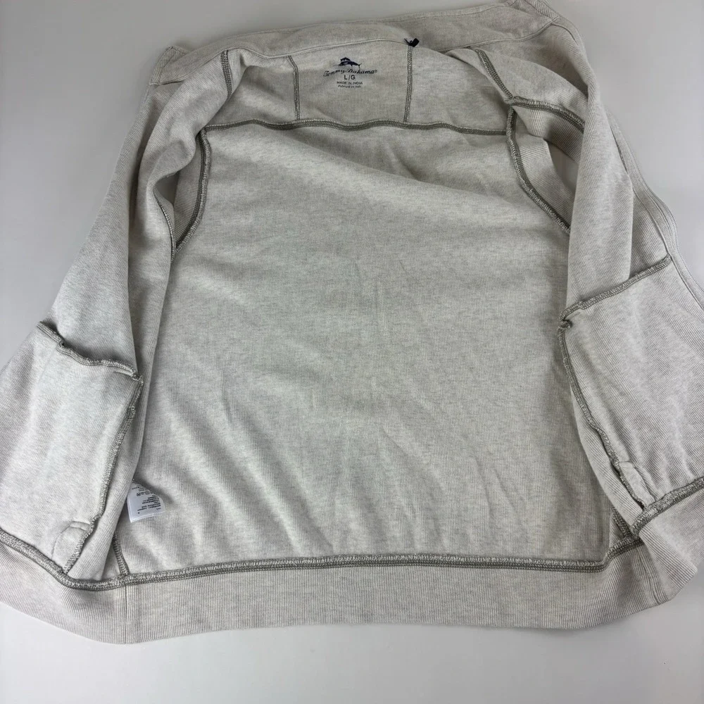 Tommy Bahama Full Zip Sweater Vest Mens Large Beige Embroidered Cotton - Picture 8 of 11